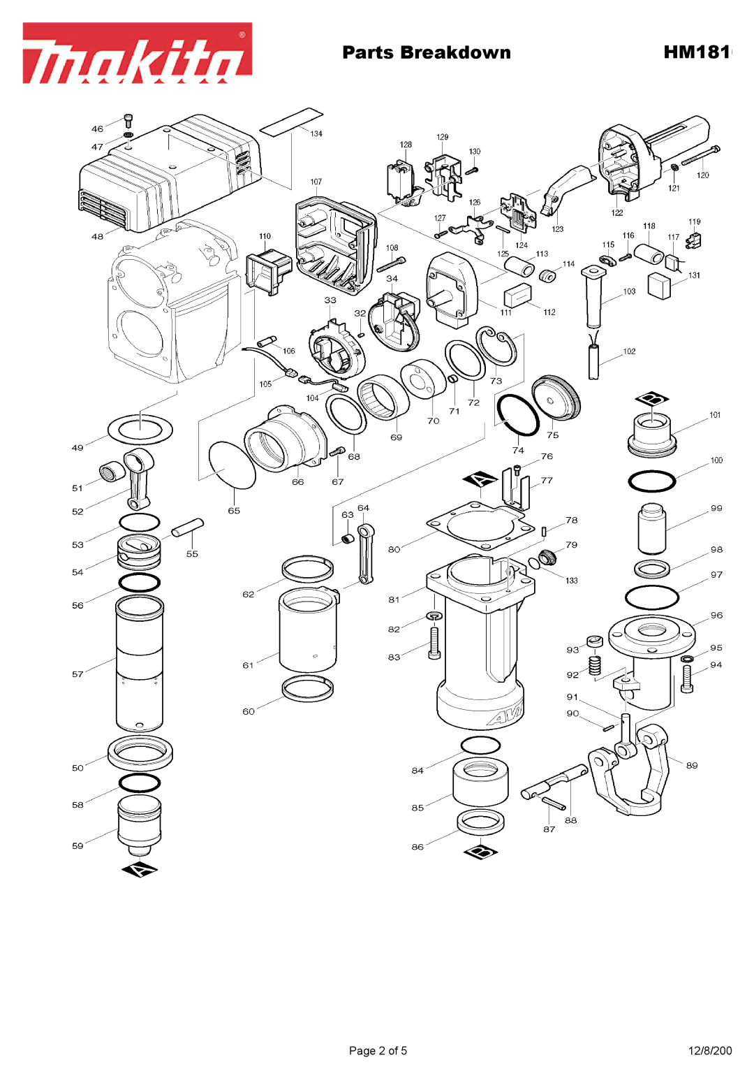 Makita HM181 manual Parts Breakdown 