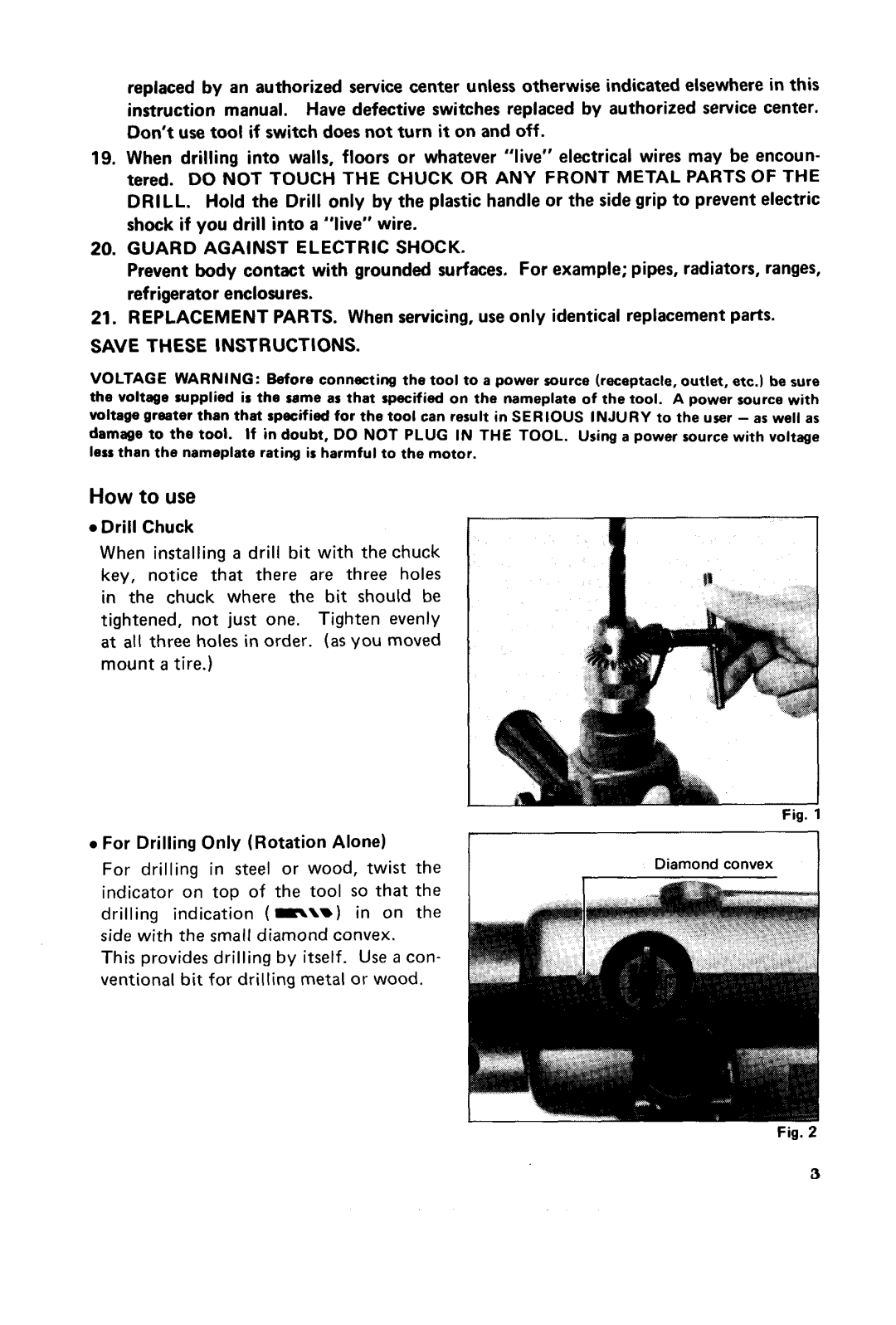 Makita HP1030 instruction manual How to use, Guard Against Electric Shock 