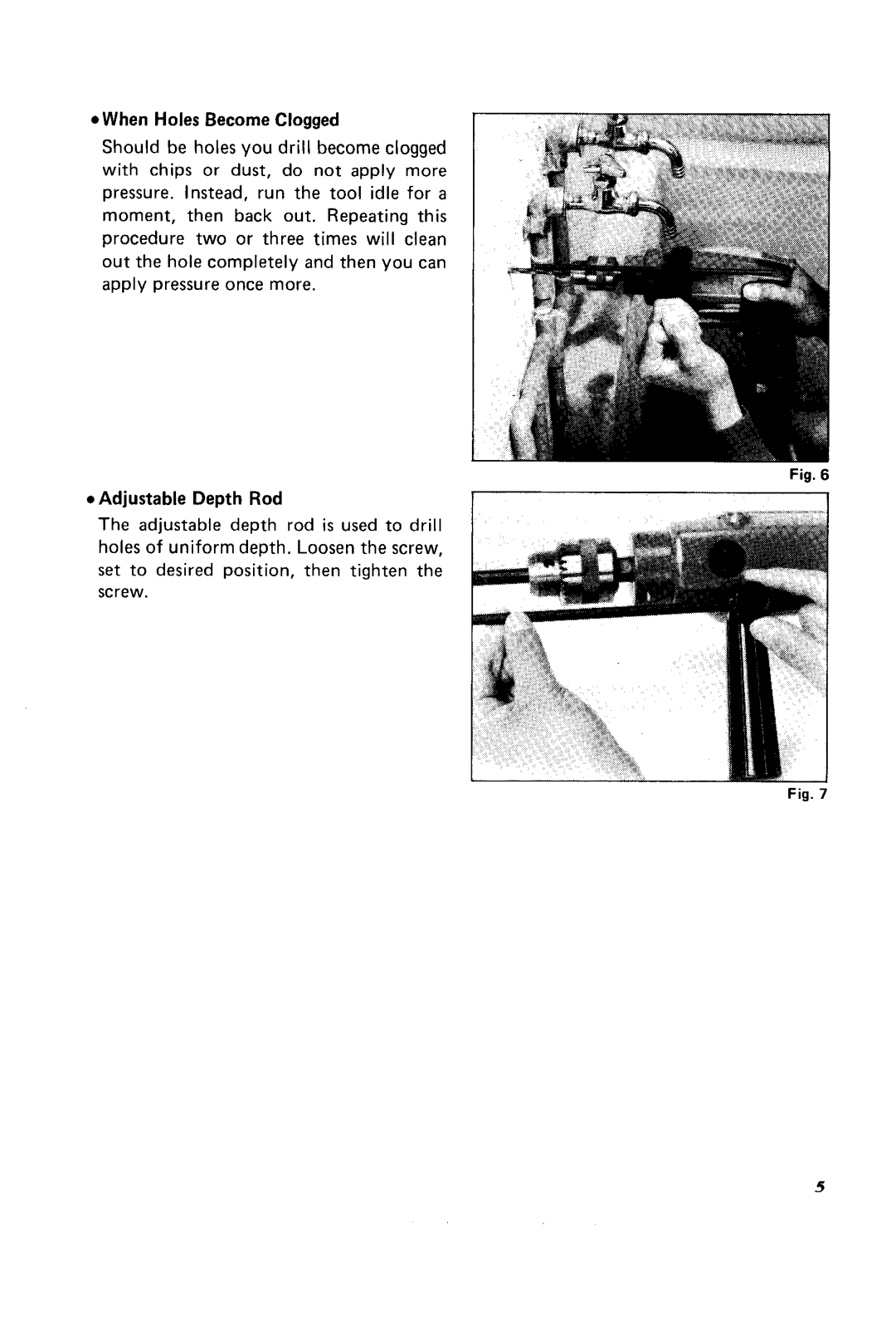 Makita HP1030 instruction manual When Holes Become Clogged, Adjustable Depth Rod 