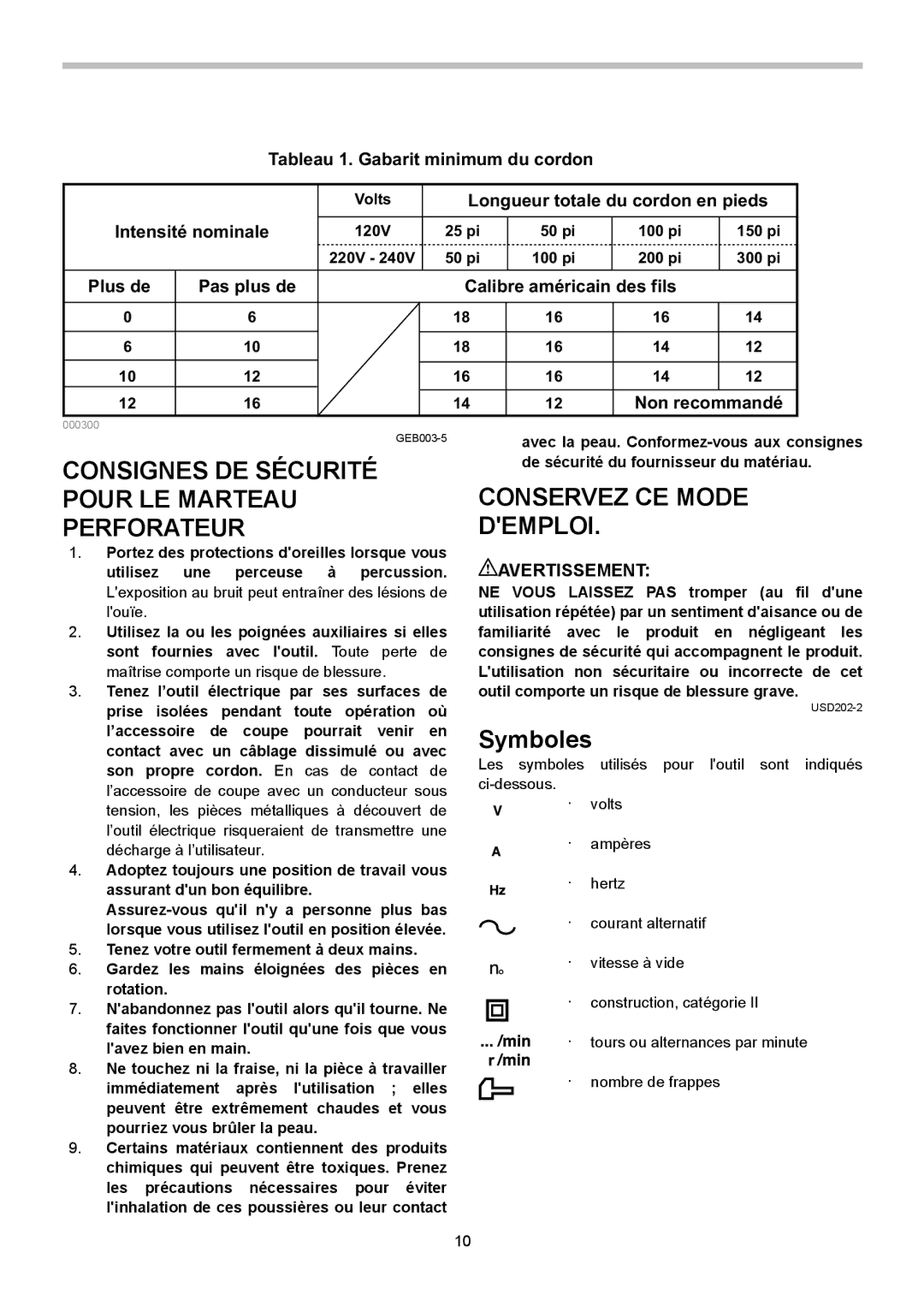 Makita HP1630 Consignes DE Sécurité Pour LE Marteau Perforateur, Conservez CE Mode Demploi, Symboles, Avertissement 