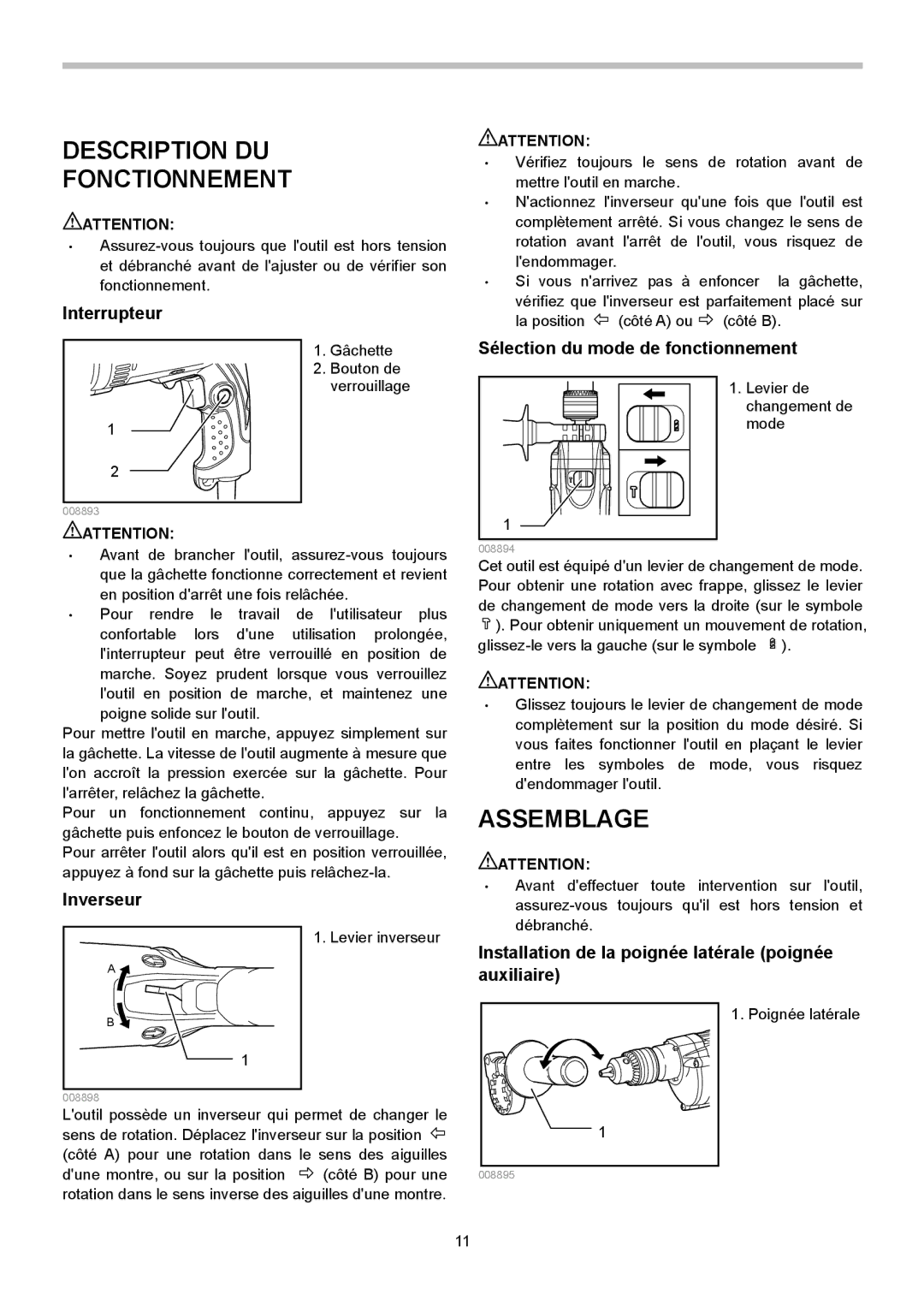 Makita HP1631, HP1630 instruction manual Description DU Fonctionnement, Assemblage 