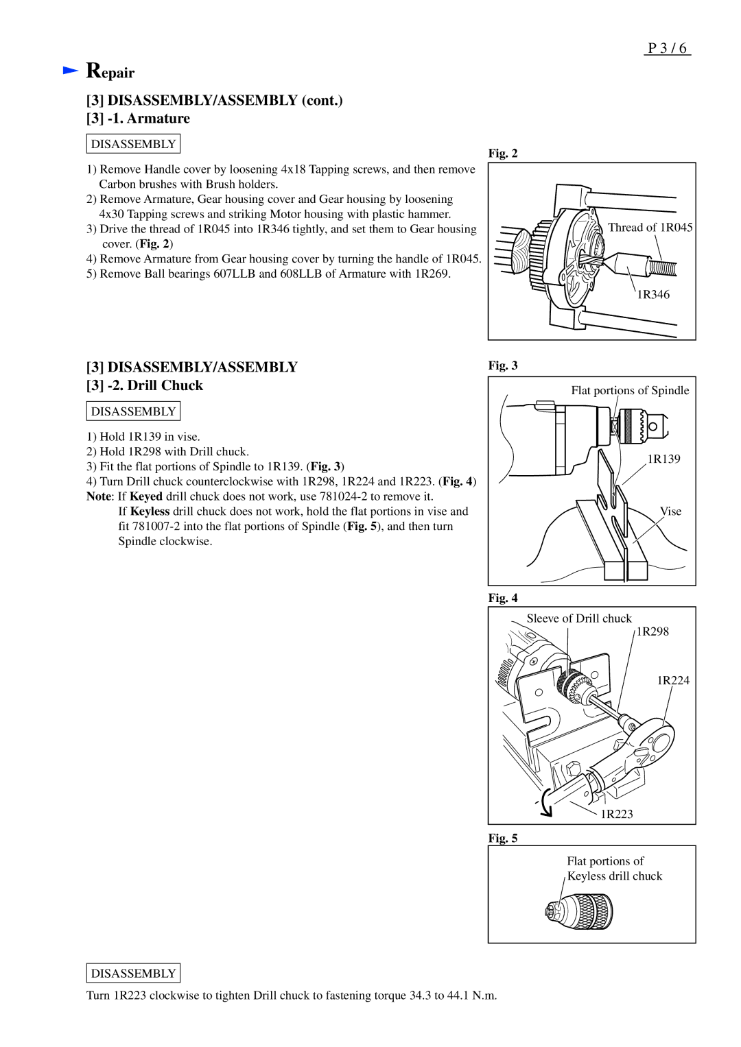 Makita HP1631, HP1630 specifications Repair DISASSEMBLY/ASSEMBLY Armature, Disassembly/Assembly, Drill Chuck 