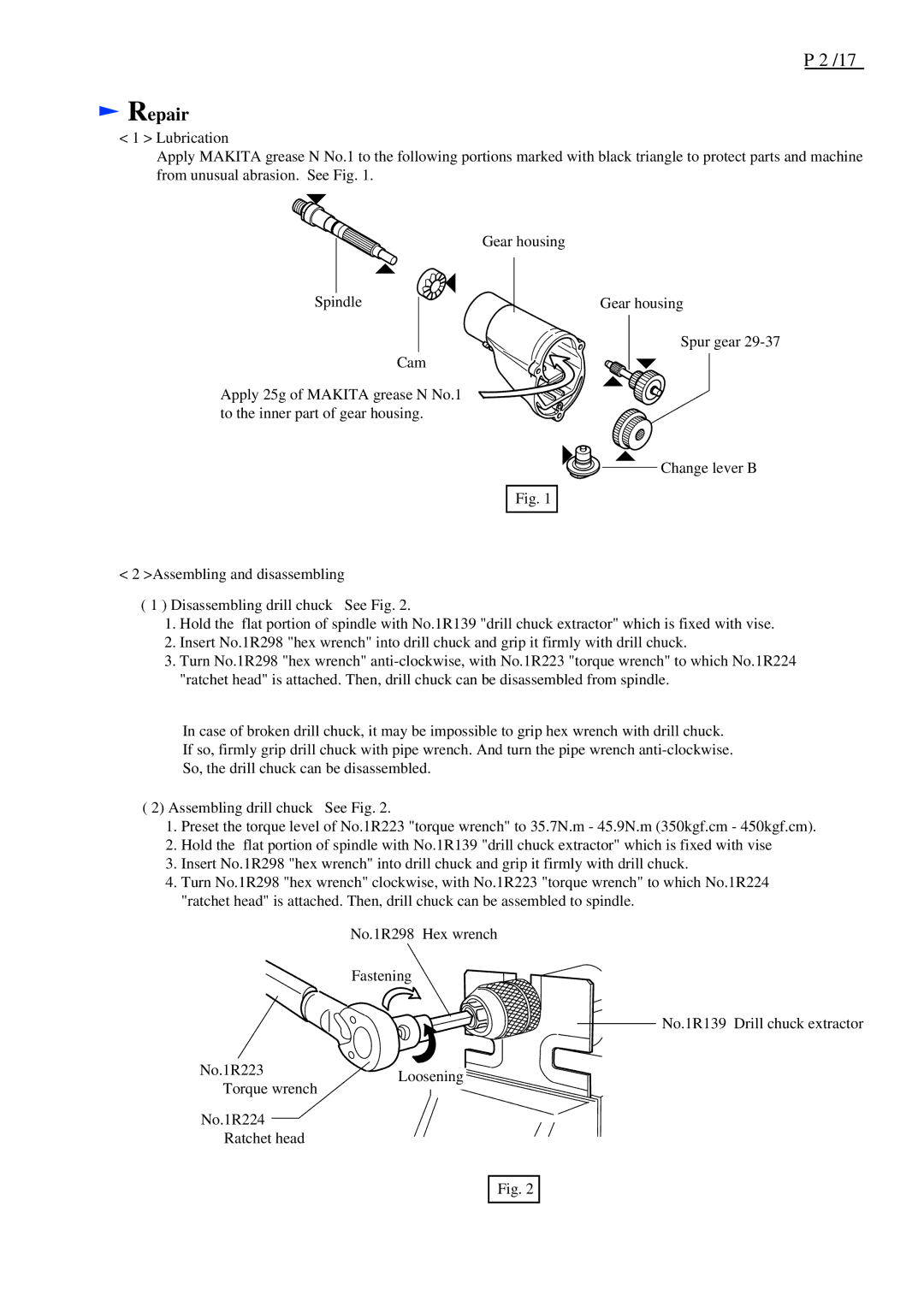 Makita HP2050F, HP2051F specifications Repair 