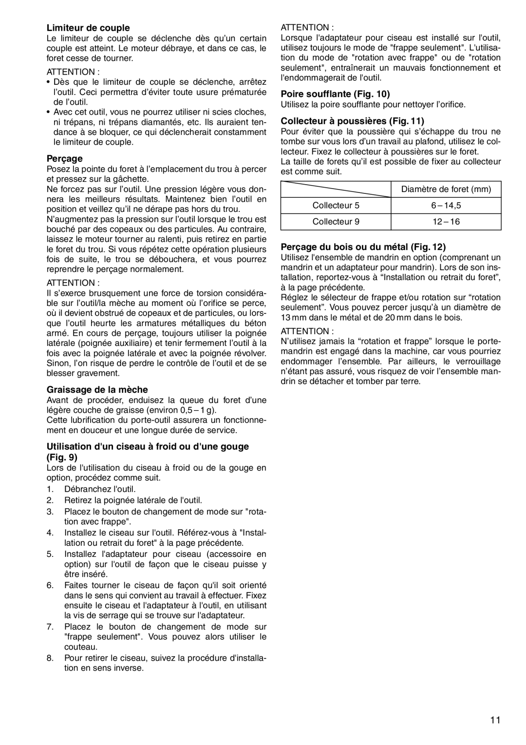 Makita HR160D Limiteur de couple, Perçage, Graissage de la mèche, Utilisation dun ciseau à froid ou dune gouge Fig 