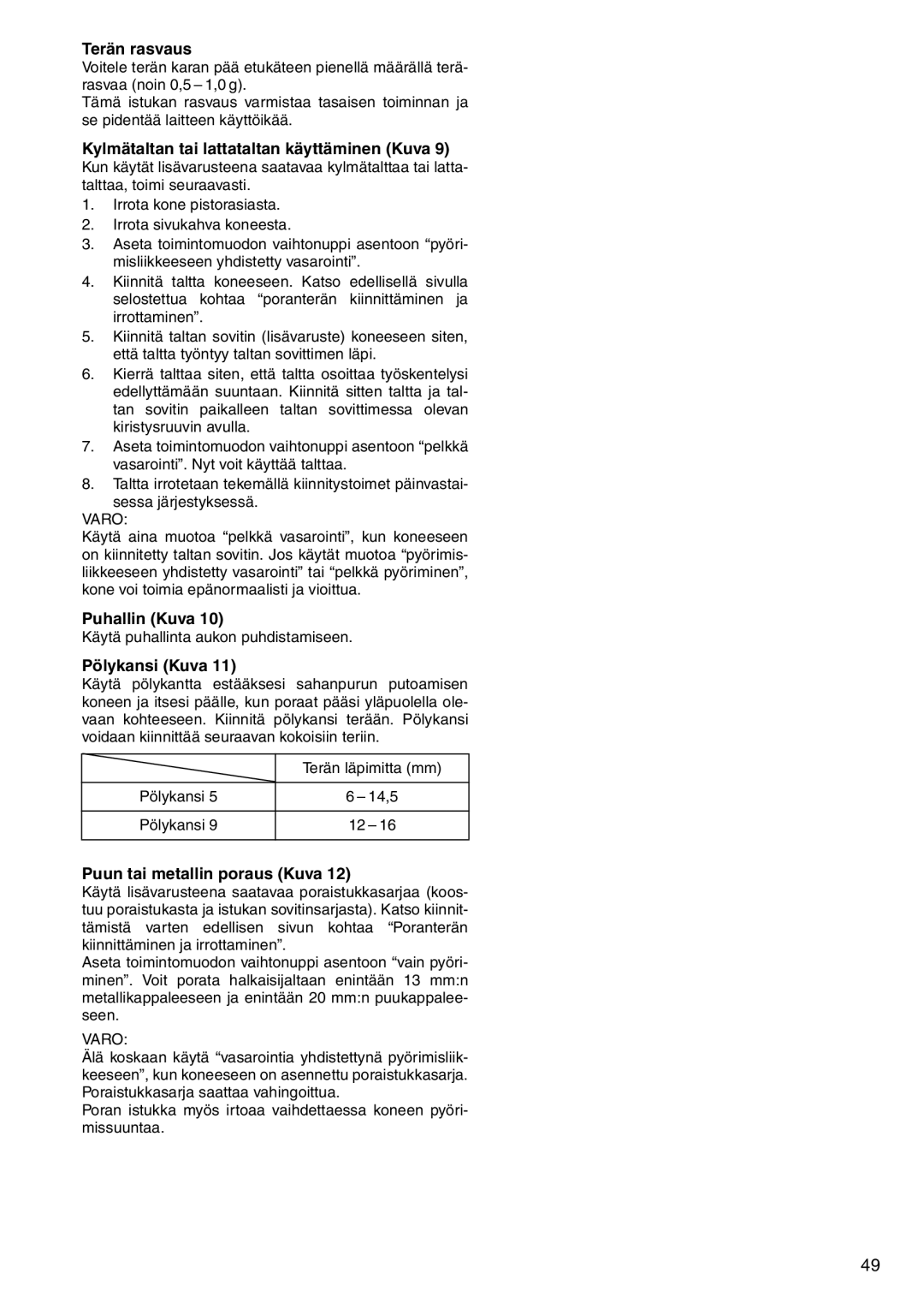 Makita HR160D instruction manual Terän rasvaus, Kylmätaltan tai lattataltan käyttäminen Kuva, Puhallin Kuva, Pölykansi Kuva 