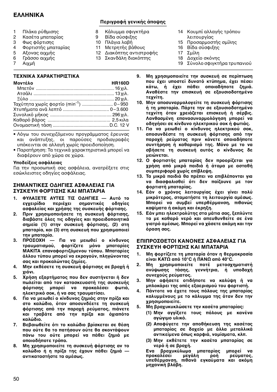 Makita HR160D instruction manual Ελληνικα 