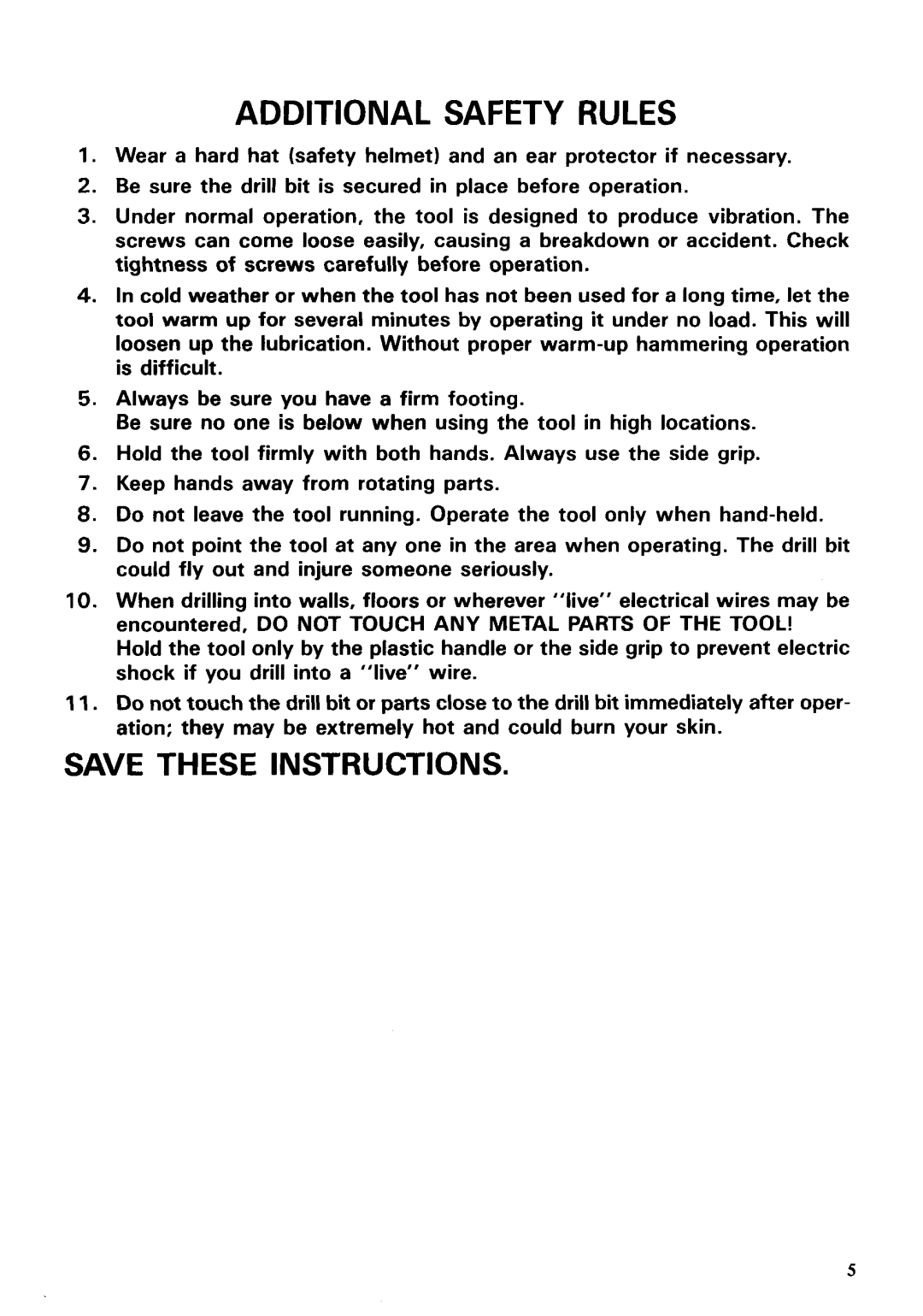 Makita HR1821 instruction manual Additional Safety Rules 