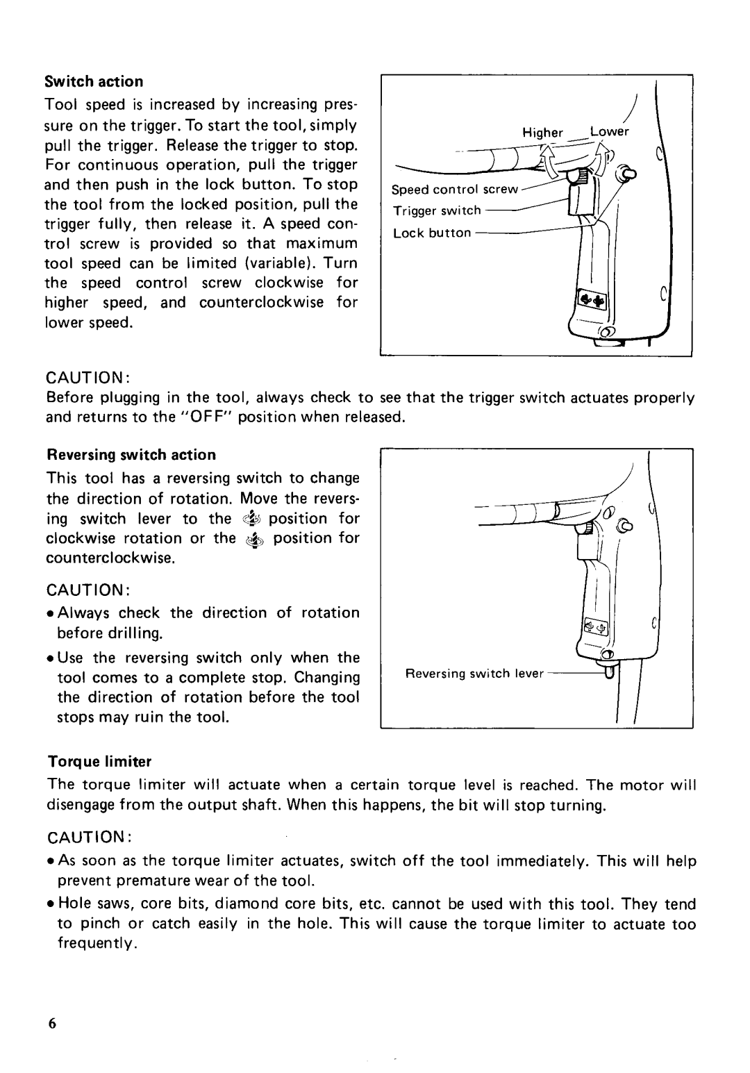 Makita HR2000 instruction manual Higher Lower Speed control screw Lock button 