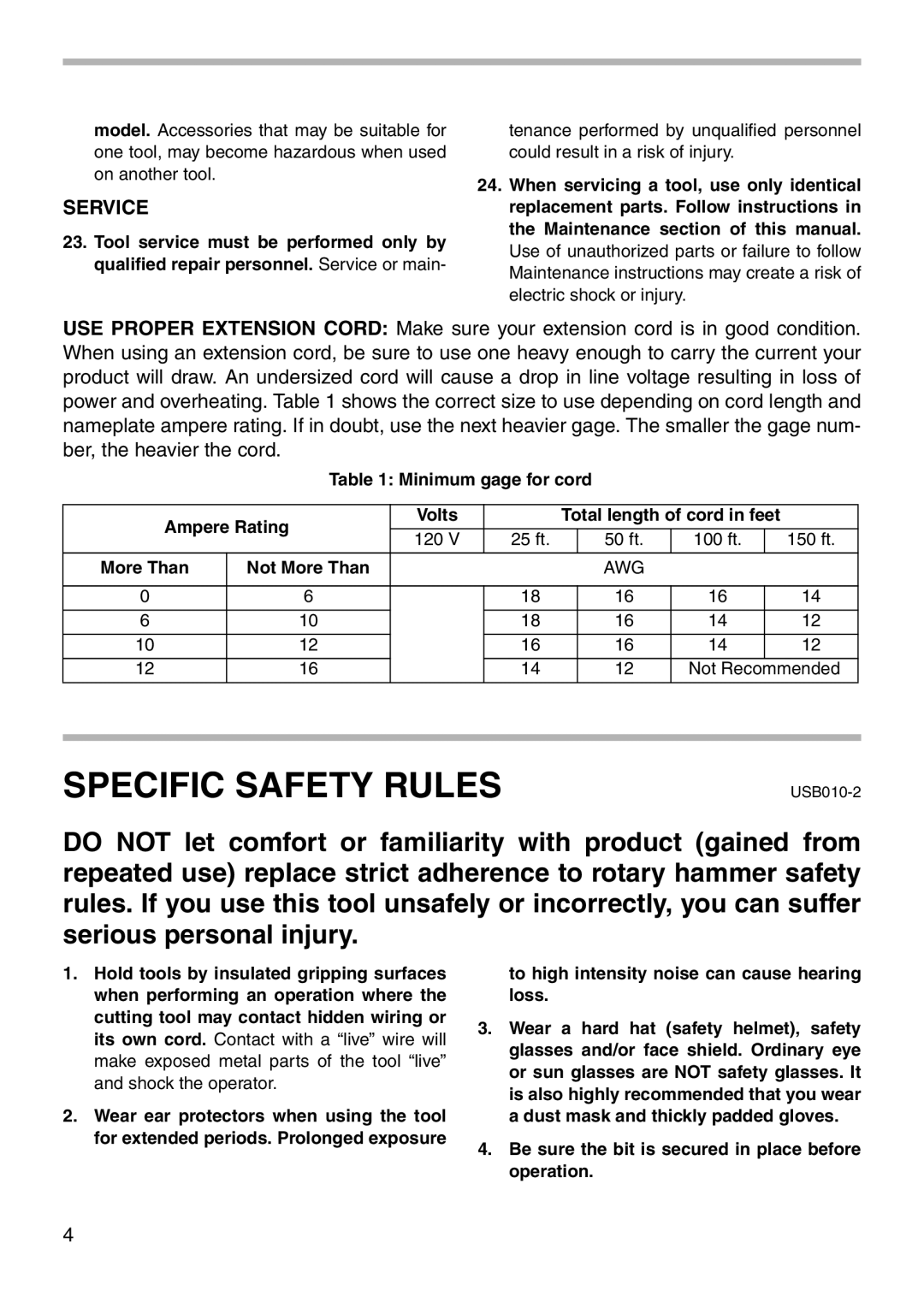 Makita HR2400 instruction manual Specific Safety Rules 