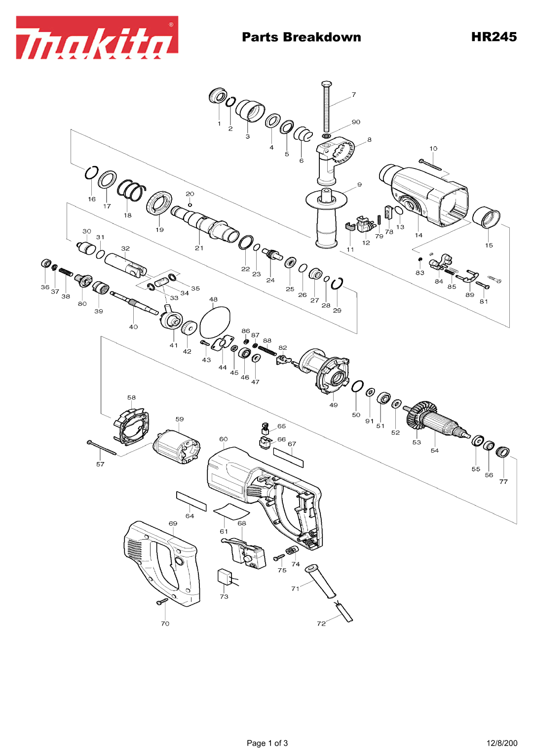 Makita HR245 manual Parts Breakdown 