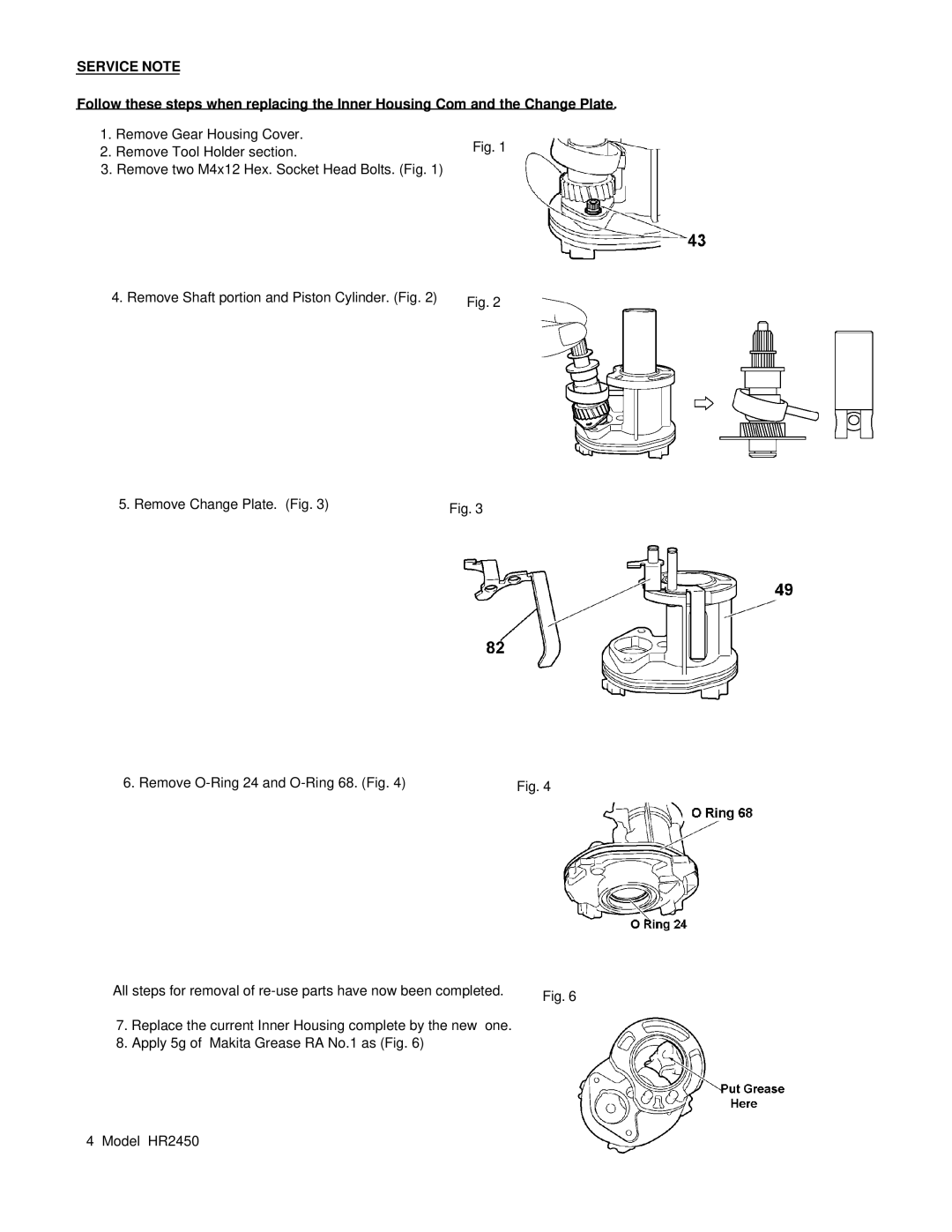 Makita HR2450 manual Service Note 