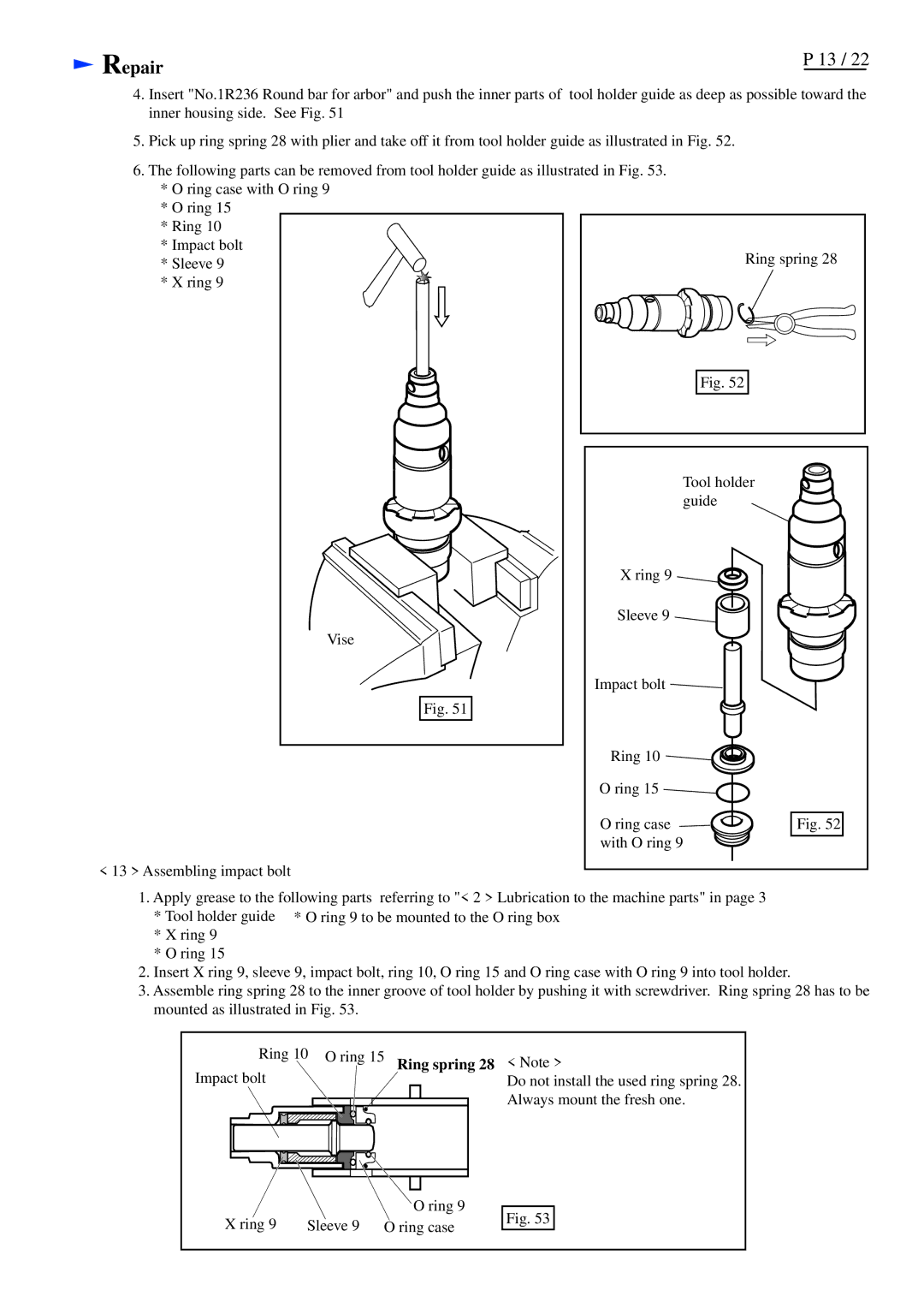 Makita HR2450FT, HR2450T specifications Ring spring 28 Note 