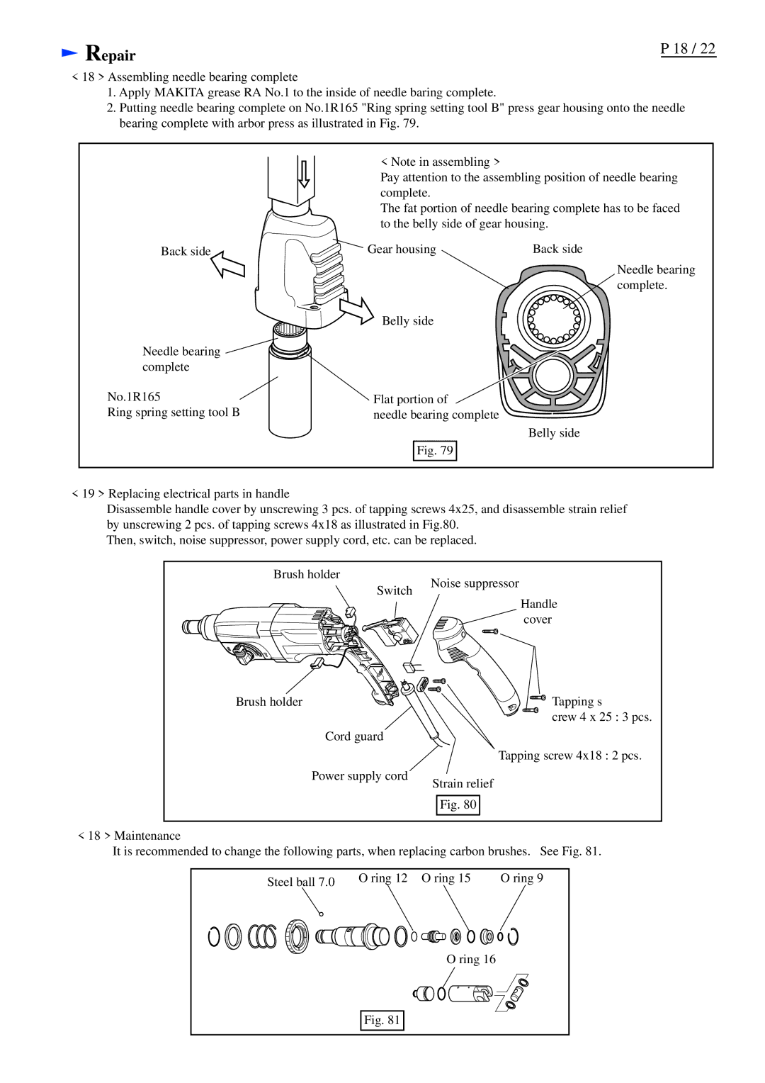 Makita HR2450T, HR2450FT specifications Repair 