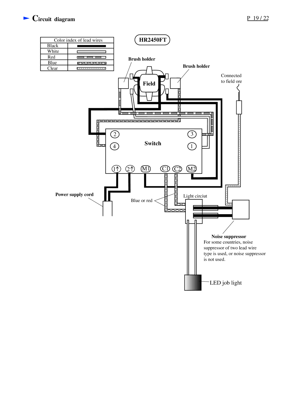 Makita HR2450FT, HR2450T specifications Circuit diagram, Field, Switch 