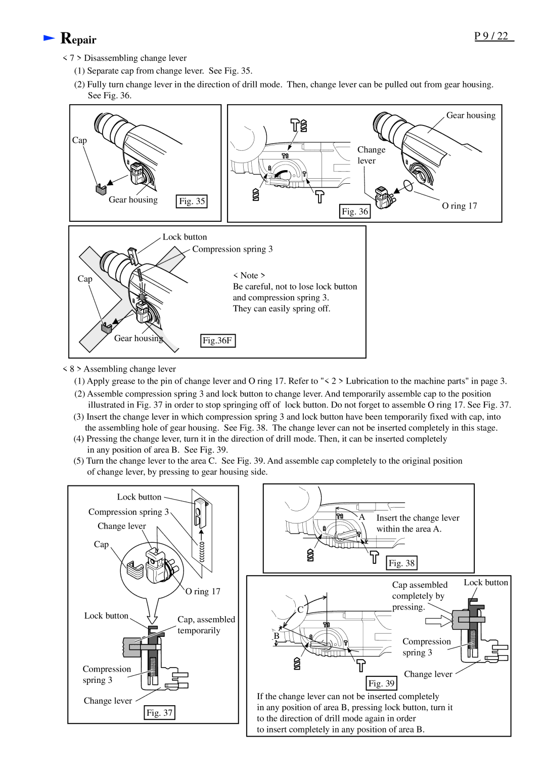 Makita HR2450FT, HR2450T specifications Repair 