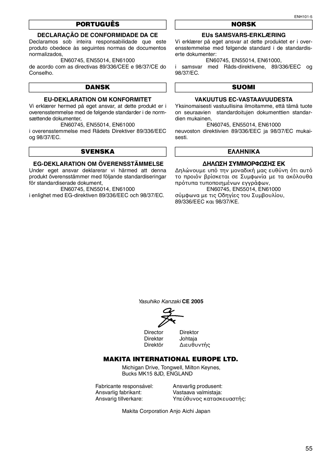 Makita HR2450/T, HR2450X, HR2450F/FT instruction manual Português, Norsk, Dansk, Suomi, Svenska 