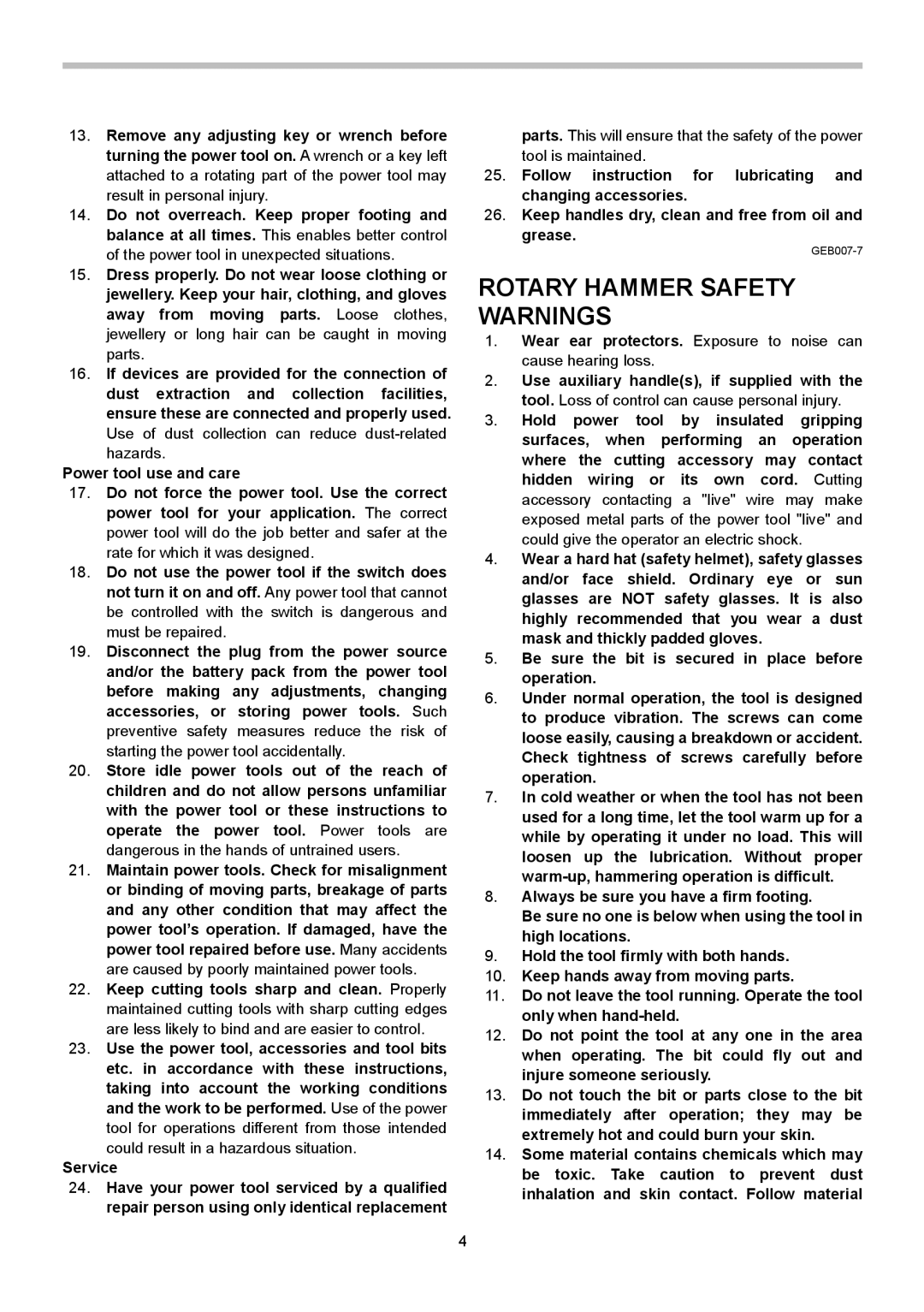 Makita HR2470FT, HR2470T instruction manual Rotary Hammer Safety Warnings 