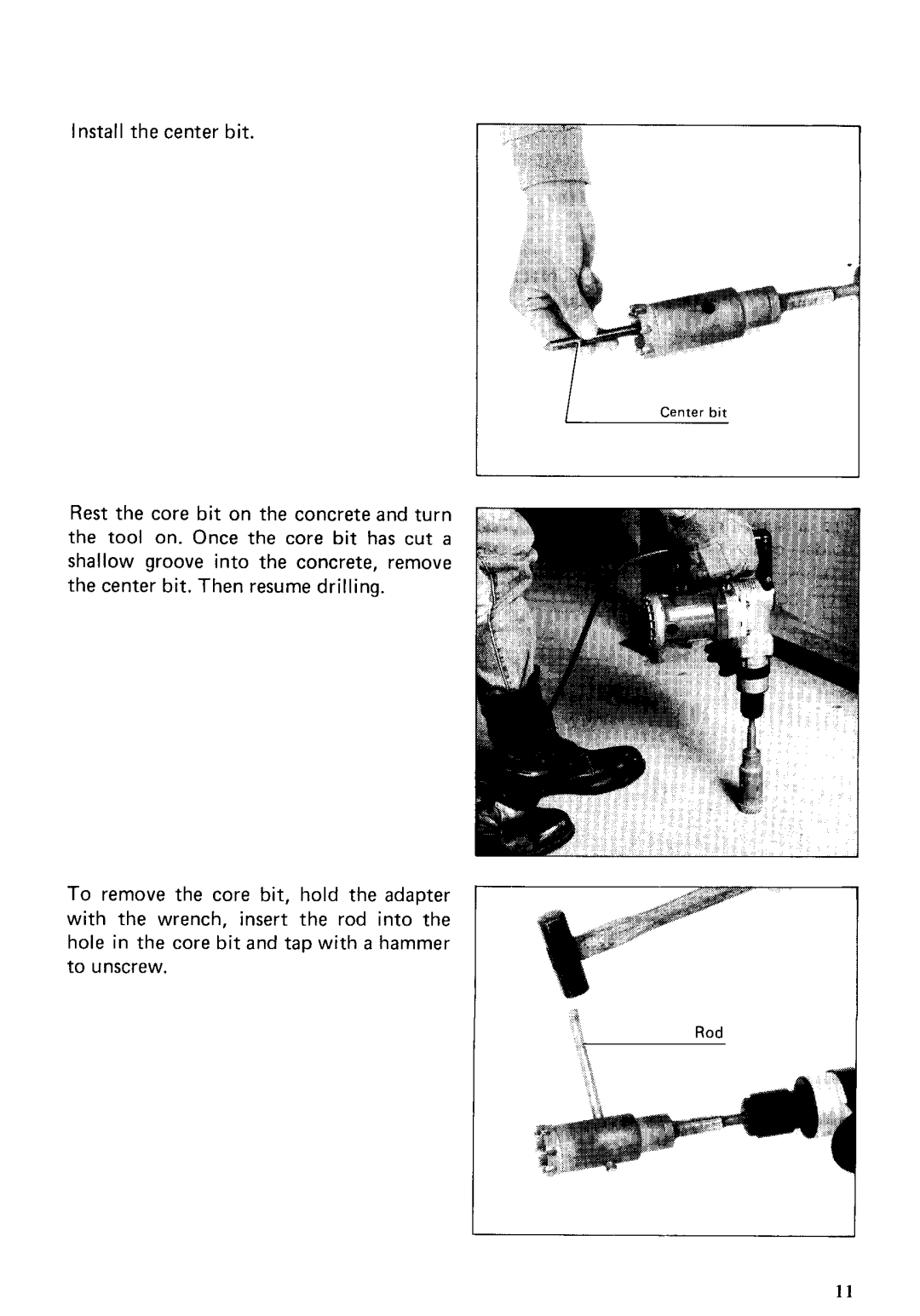 Makita HR2511 instruction manual Install the center bit 