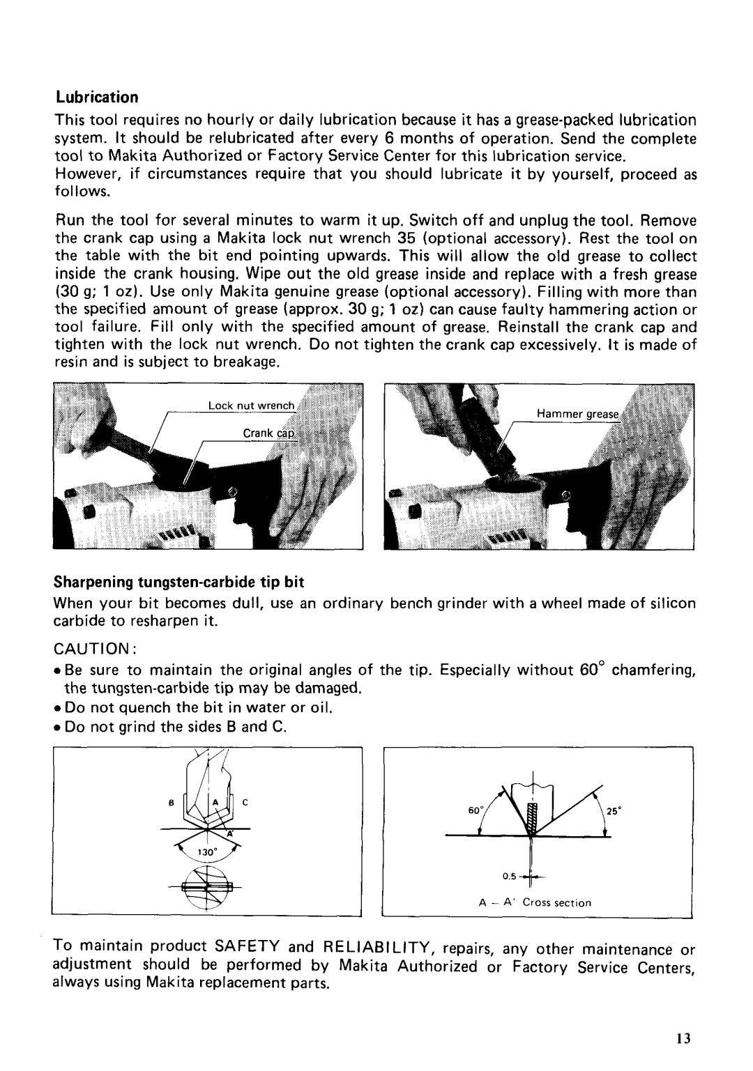 Makita HR2511 instruction manual Lubrication 