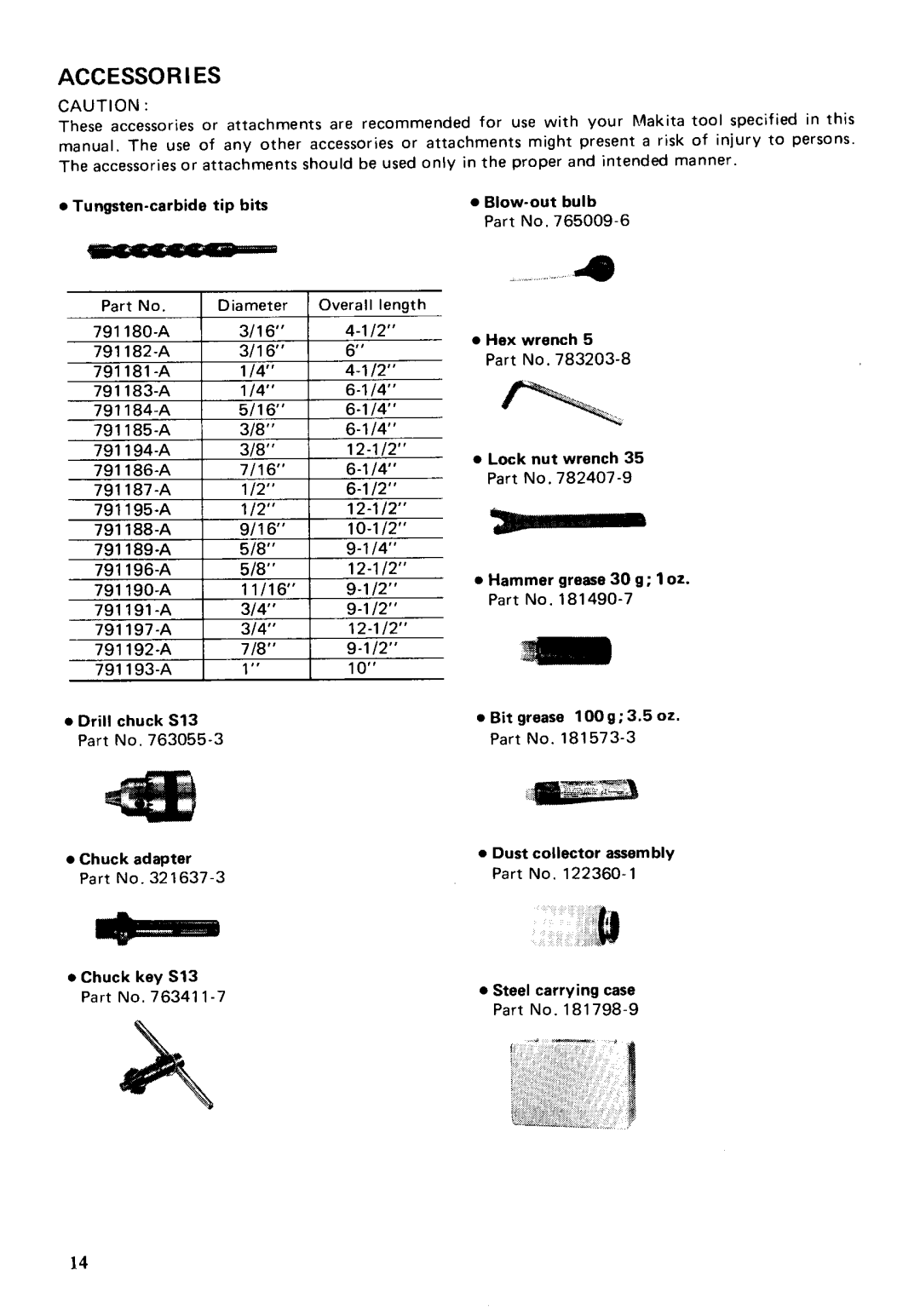 Makita HR2511 instruction manual Accessories 