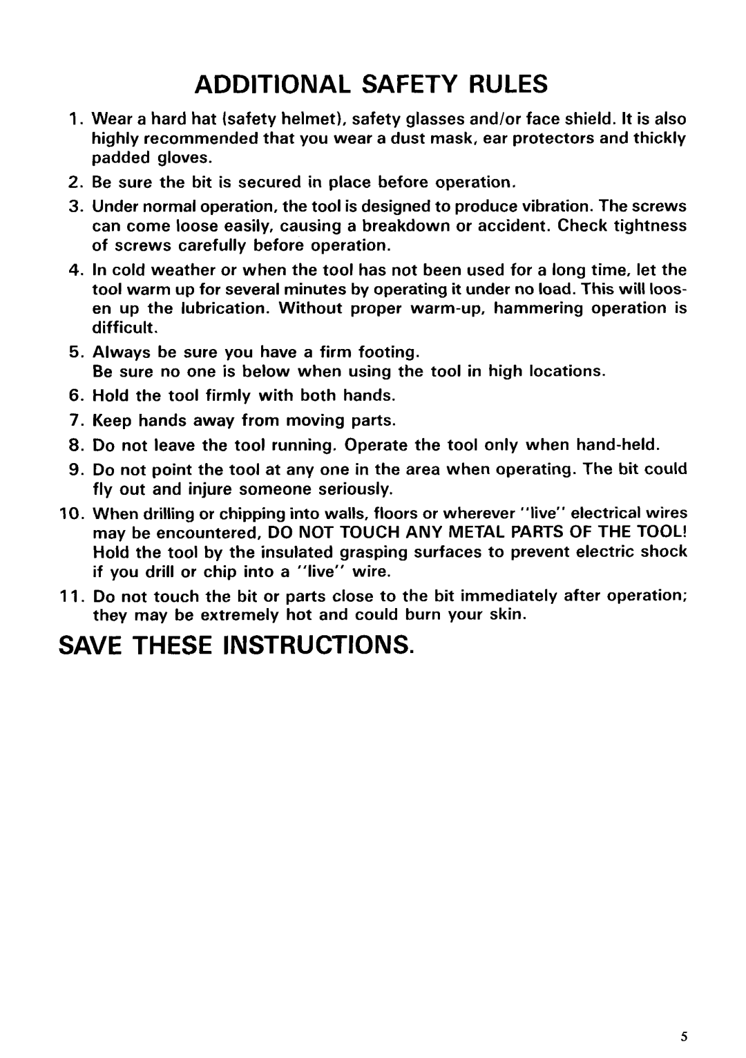 Makita HR2511 instruction manual Additional Safety Rules 