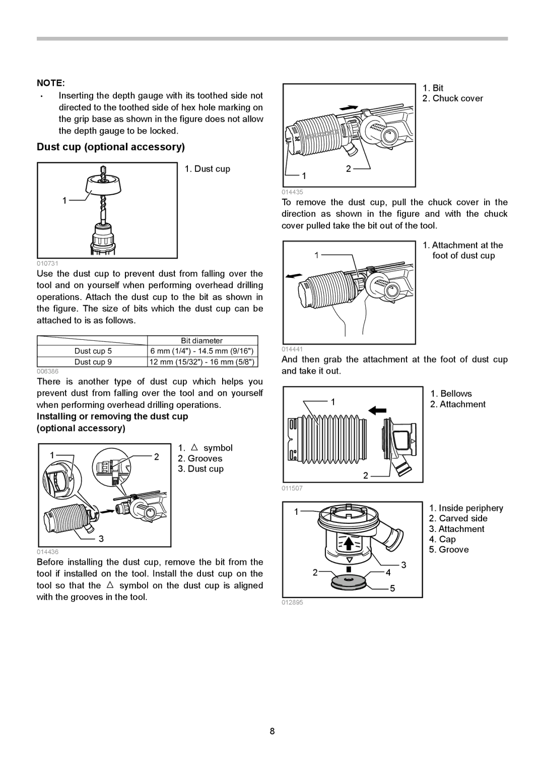 Makita HR2621X2 instruction manual Dust cup optional accessory, Installing or removing the dust cup optional accessory 