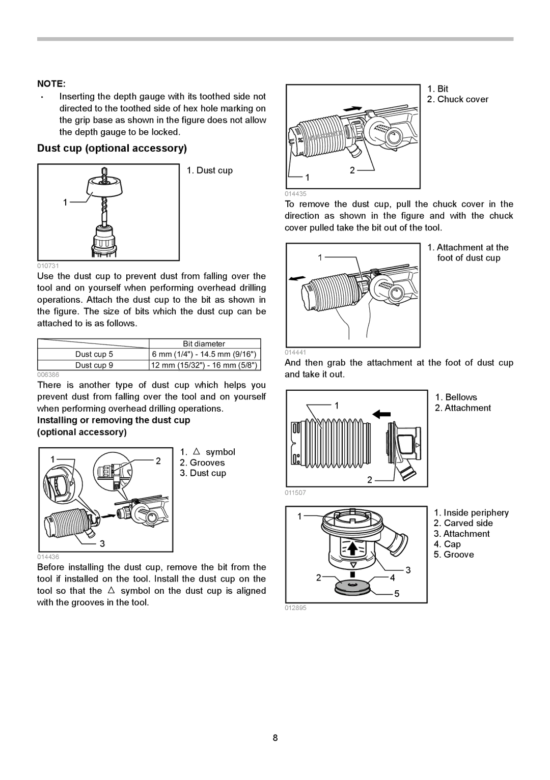 Makita HR2621 instruction manual Dust cup optional accessory, Installing or removing the dust cup optional accessory 