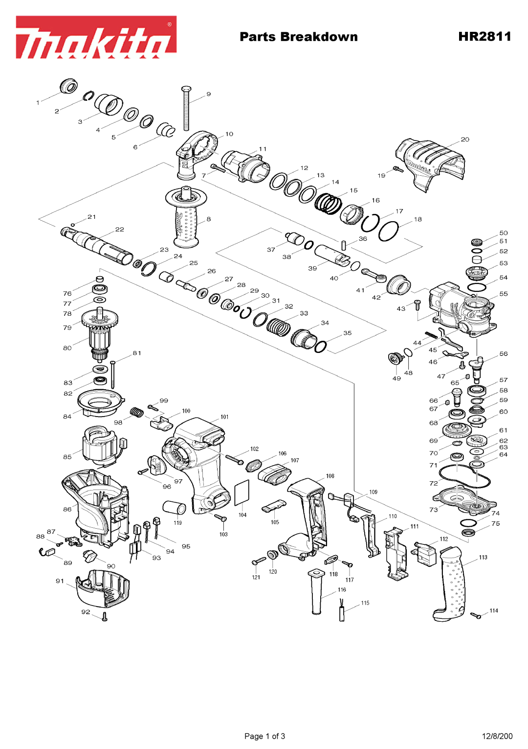 Makita HR2811F manual Parts Breakdown 