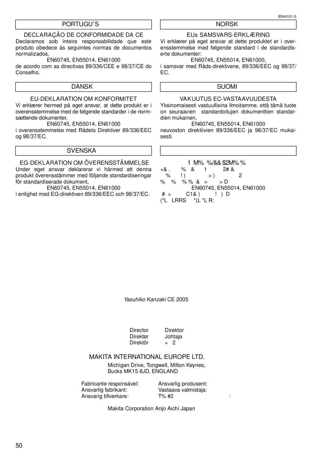 Makita HR3000C instruction manual Português, Norsk, Dansk, Suomi, Svenska 