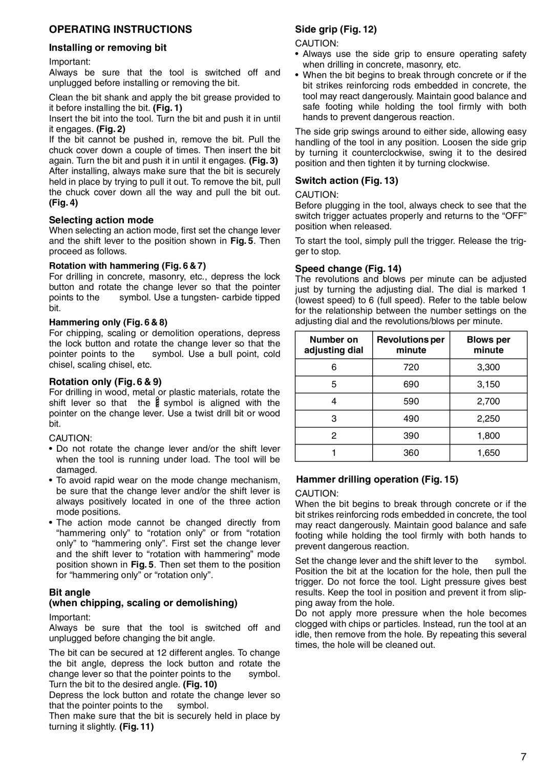 Makita HR3000C instruction manual Operating Instructions 