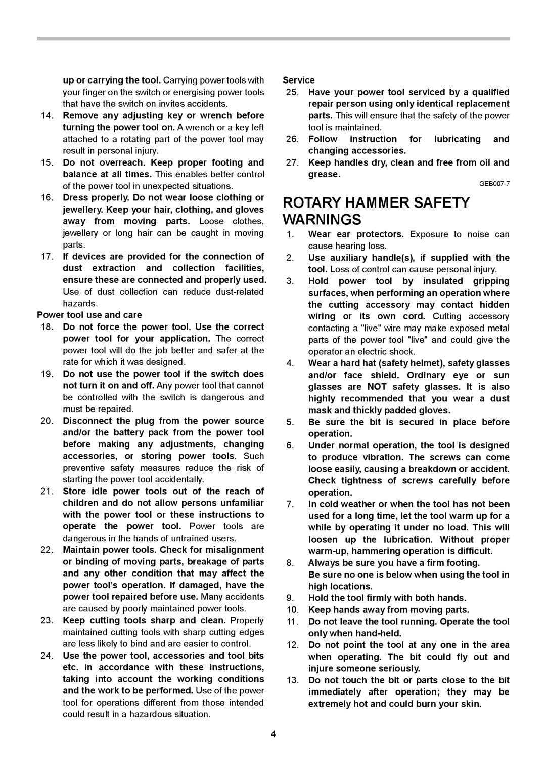 Makita HR3000C instruction manual Rotary Hammer Safety Warnings 