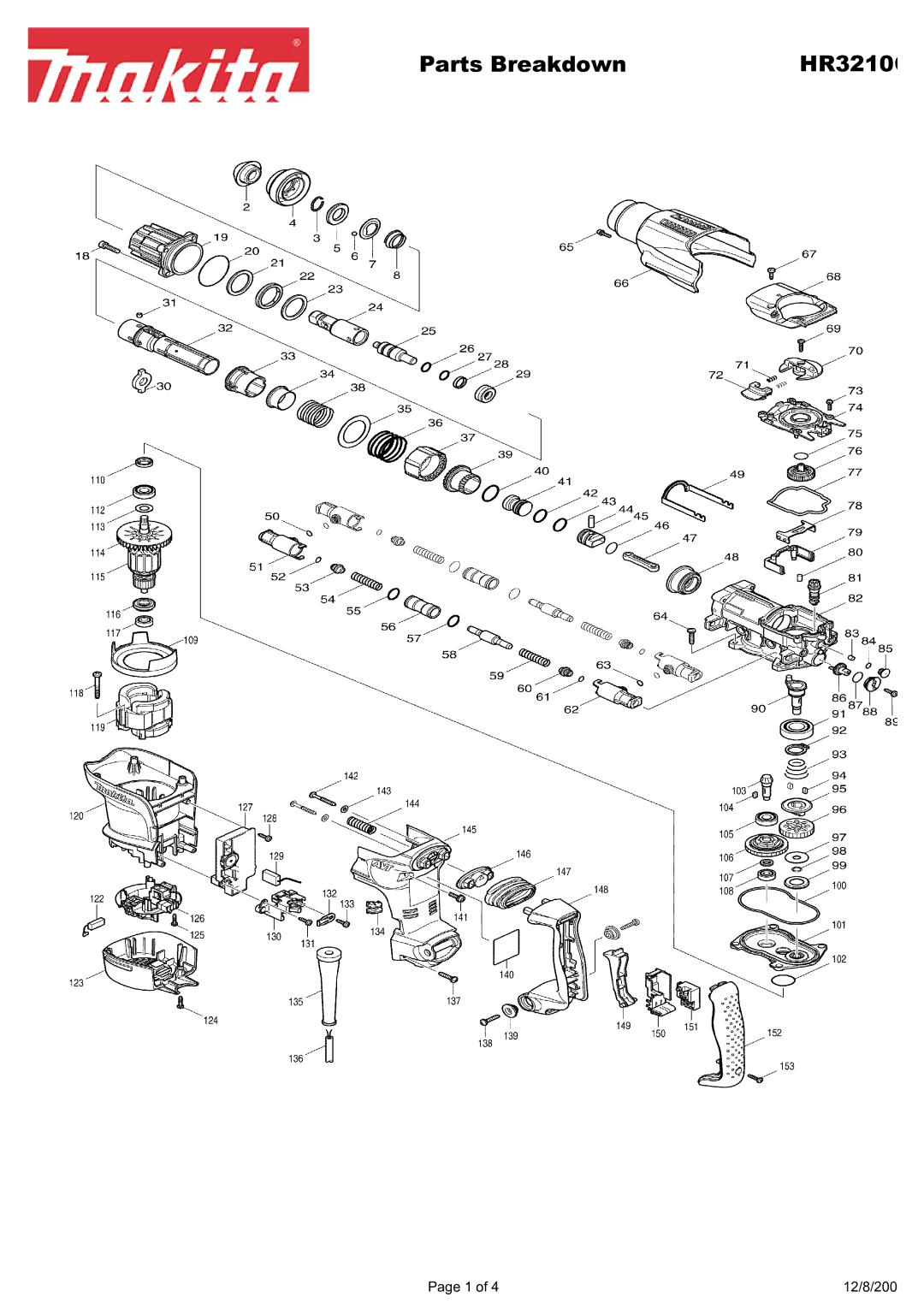 Makita HR3210C manual Parts Breakdown 