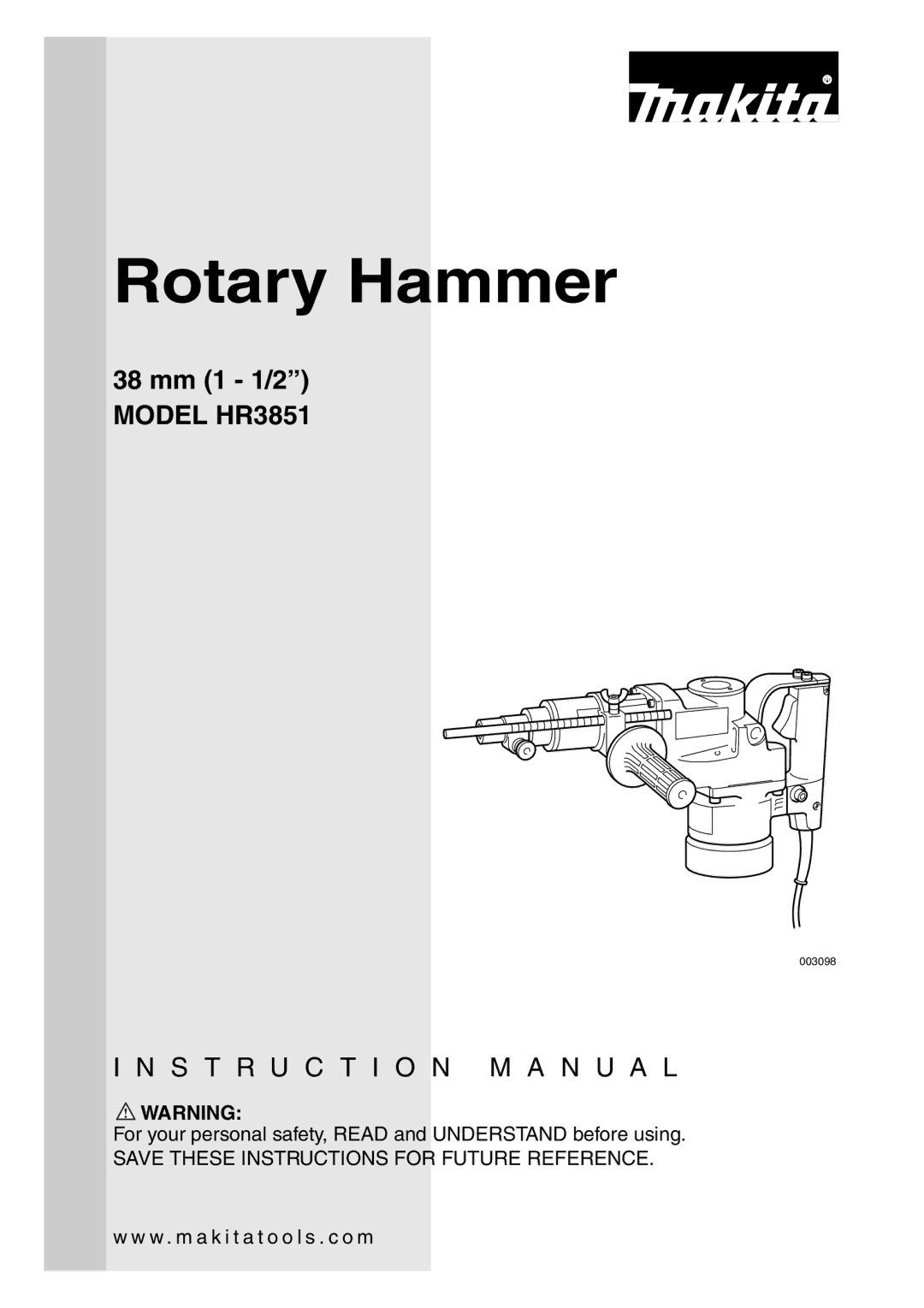 Makita HR3851 instruction manual Rotary Hammer 