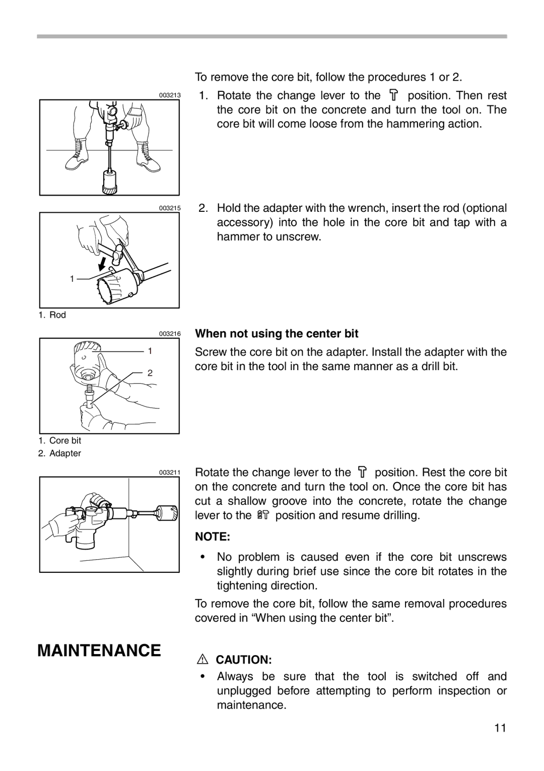 Makita HR3851 instruction manual Maintenance, When not using the center bit 