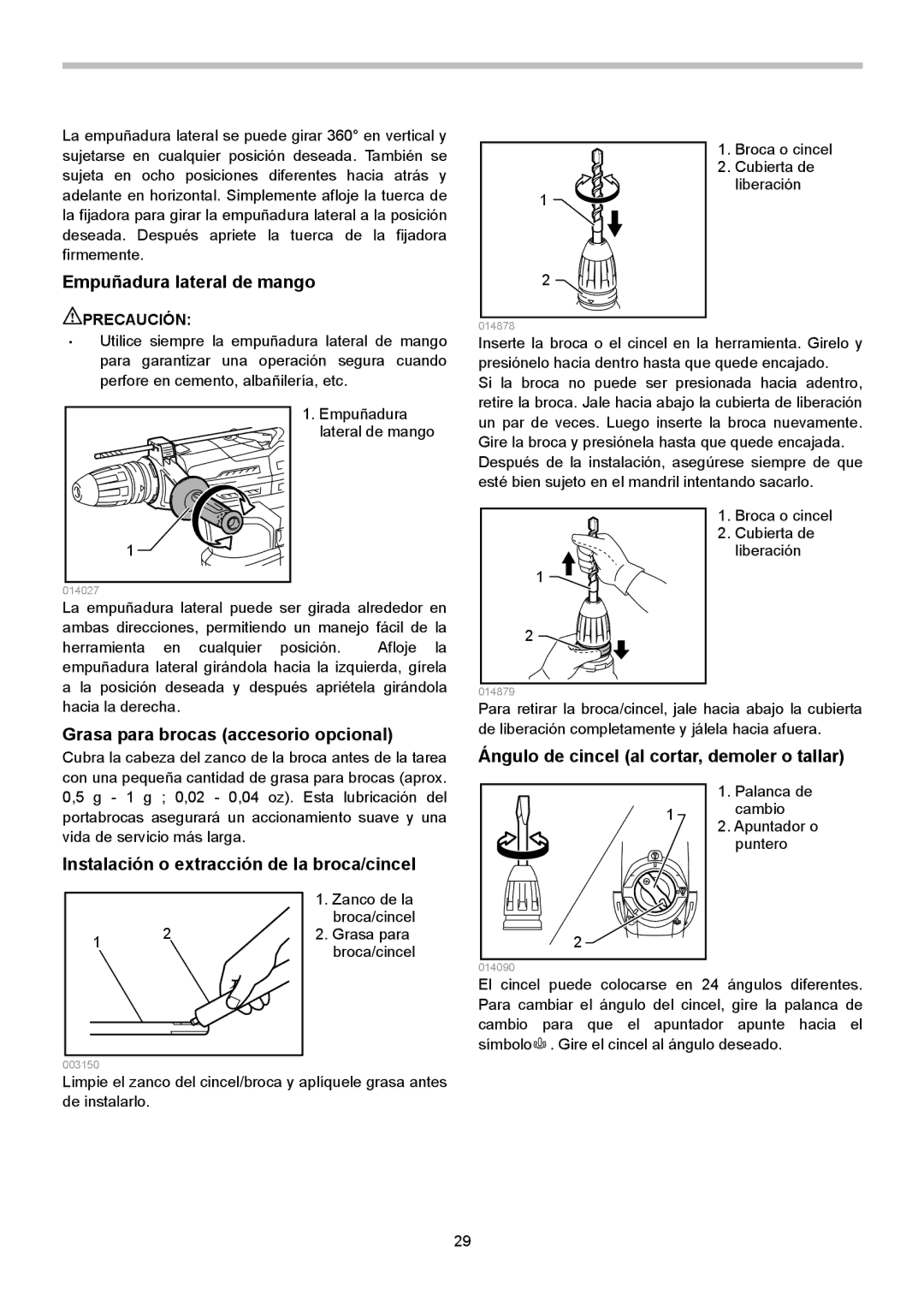 Makita HR4013C instruction manual Empuñadura lateral de mango, Grasa para brocas accesorio opcional 