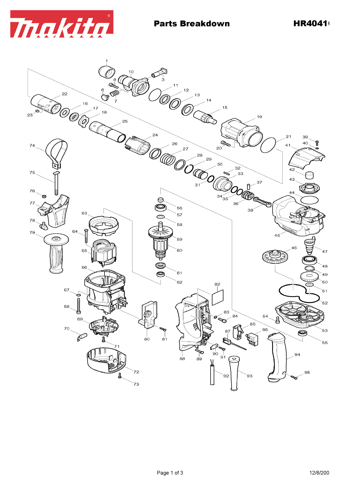 Makita HR4041C manual Parts Breakdown 