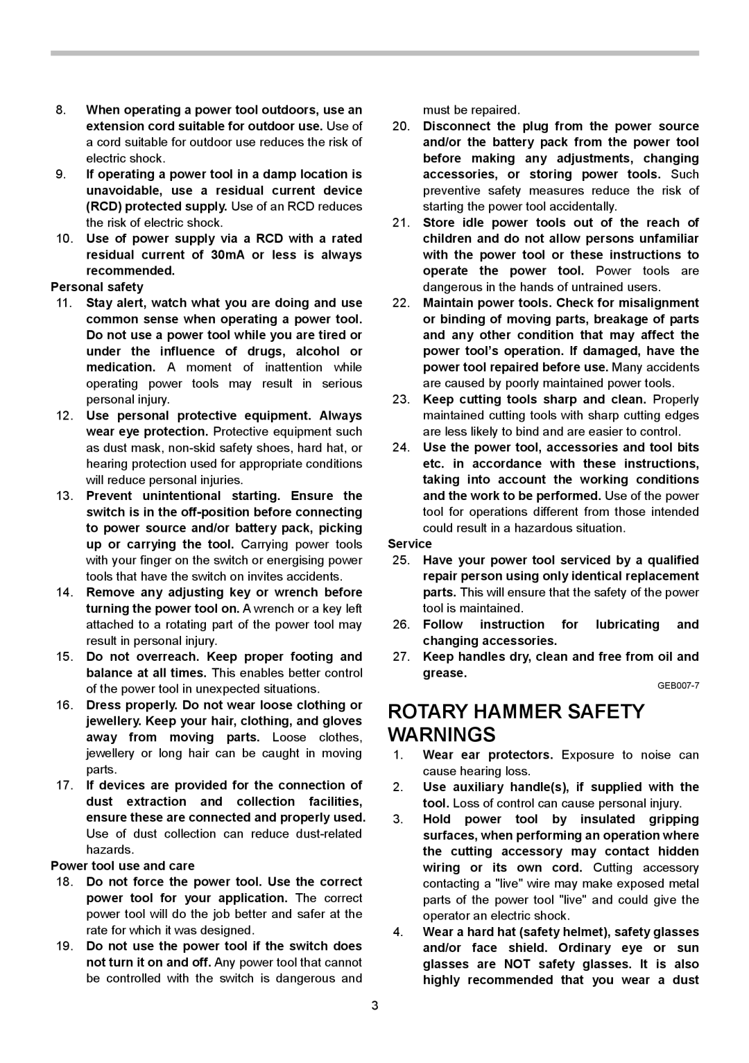 Makita HR5000K instruction manual Rotary Hammer Safety Warnings 