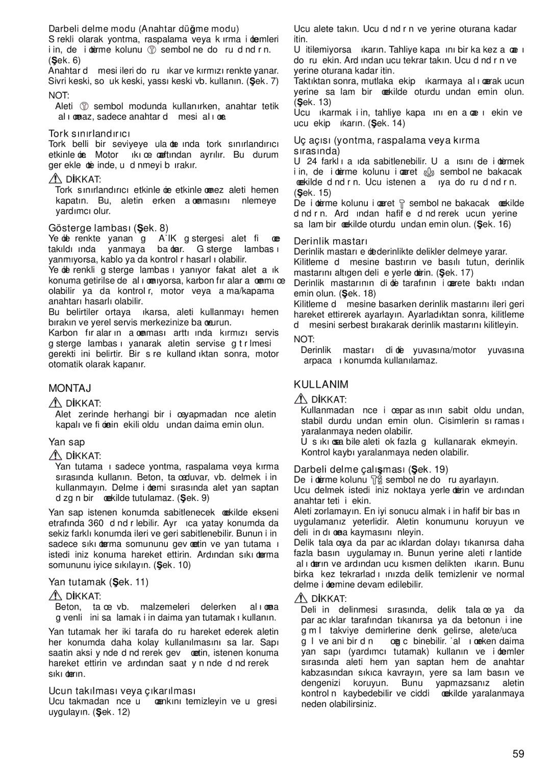 Makita HR5212C instruction manual Montaj, Kullanim 