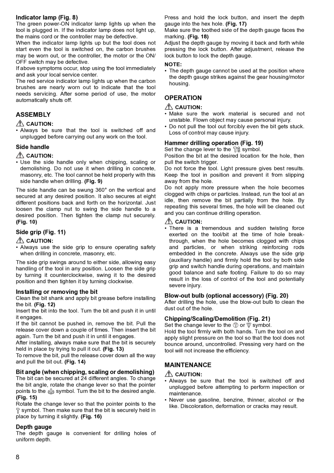 Makita HR5212C instruction manual Assembly, Operation, Maintenance 