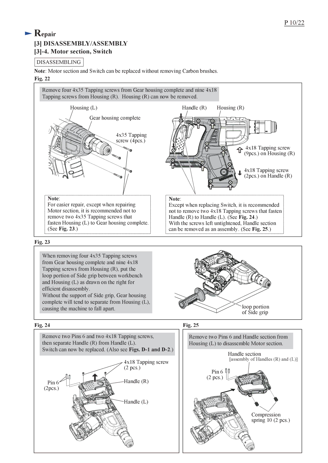 Makita HRH01ZX2 specifications Motor section, Switch 