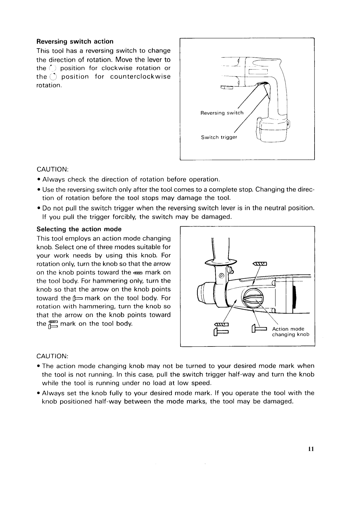 Makita HRIGODH instruction manual Reversing switch actionI, Selecting the action mode 