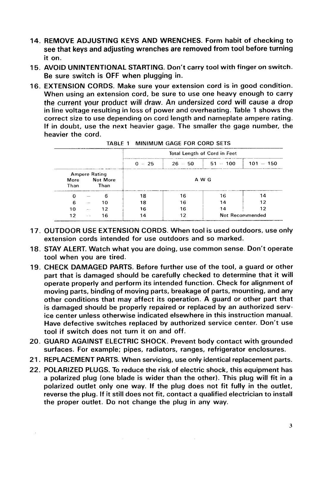 Makita HRIGODH instruction manual Minimum Gage for Cord Sets 