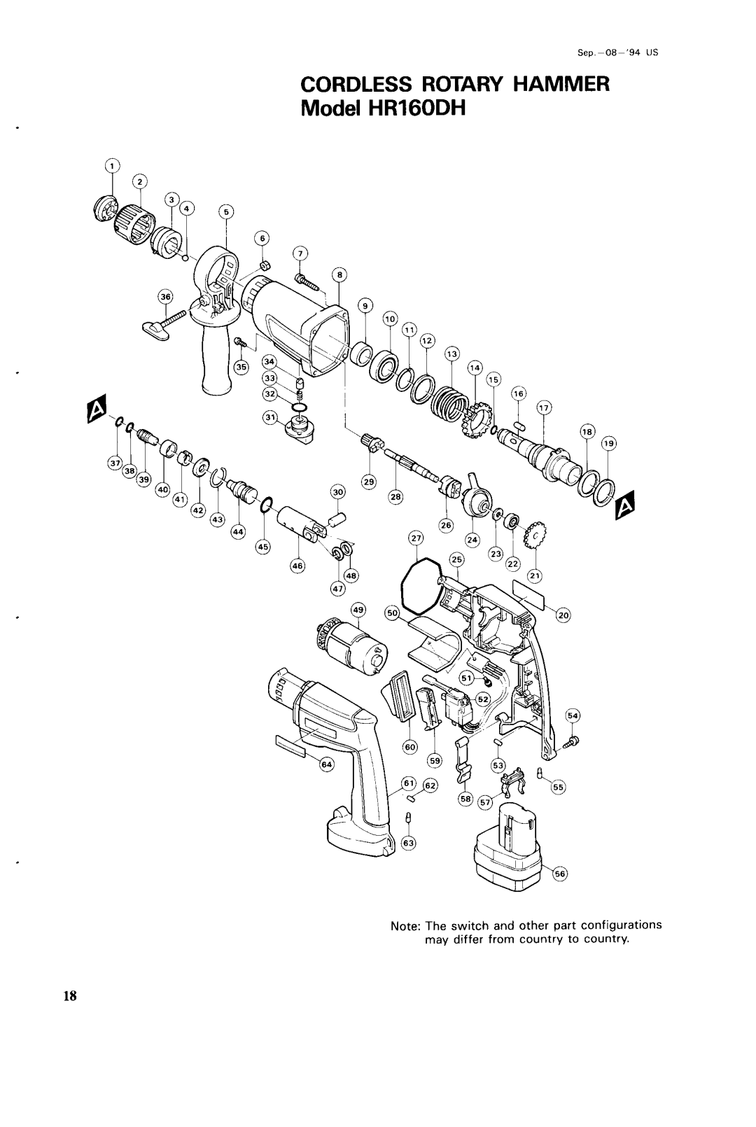 Makita instruction manual CORDLESS ROTARY HAMMER Model HRIGODH, Sep -08-94 US 