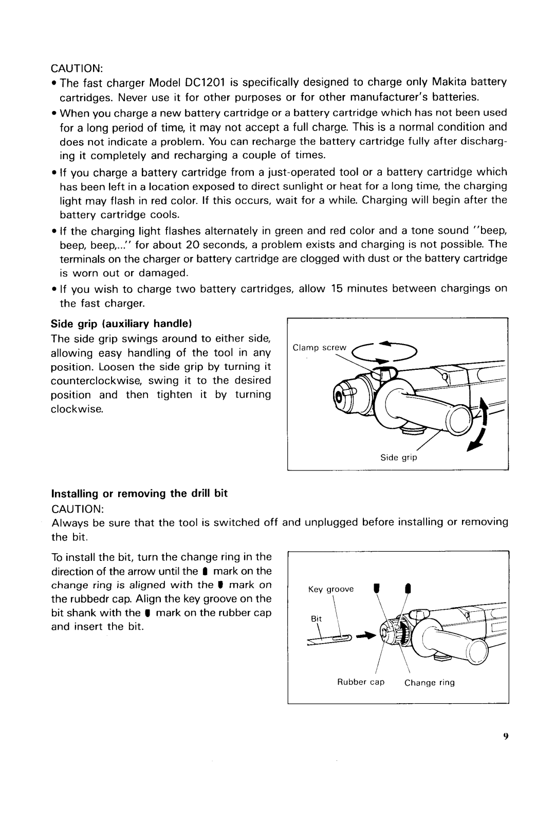 Makita HRIGODH instruction manual Side grip auxiliary handle, Installing or removing the drill bit 