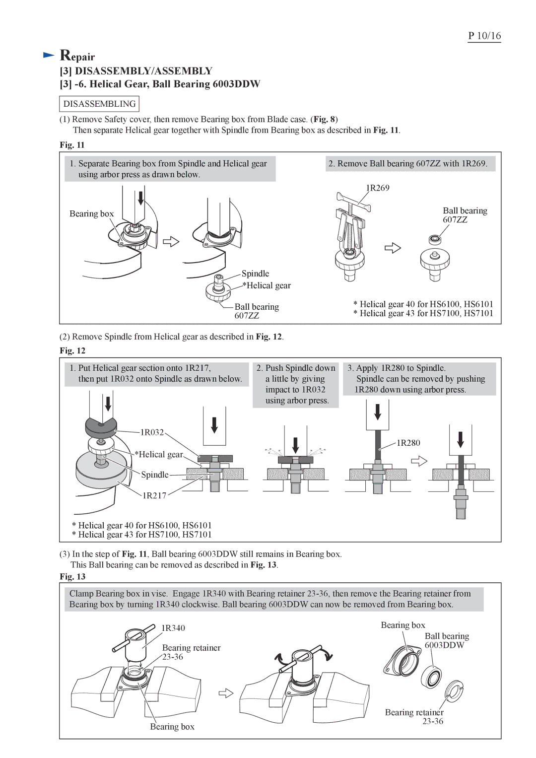 Makita HS7101, HS7100 specifications Helical Gear, Ball Bearing 6003DDW 