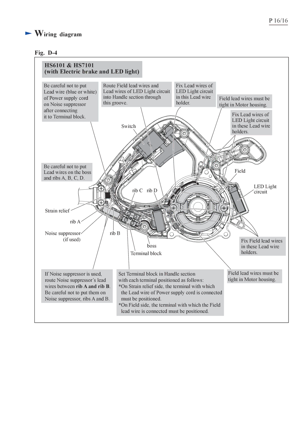 Makita HS7100 specifications Fig. D-4 HS6101 & HS7101 With Electric brake and LED light 