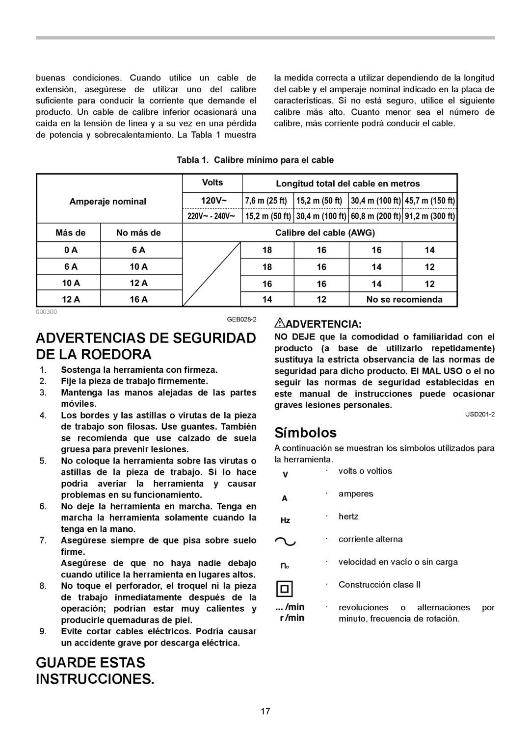 Makita JN3201 instruction manual Advertencias DE Seguridad, DE LA Roedora, Símbolos, Guarde Estas Instrucciones 