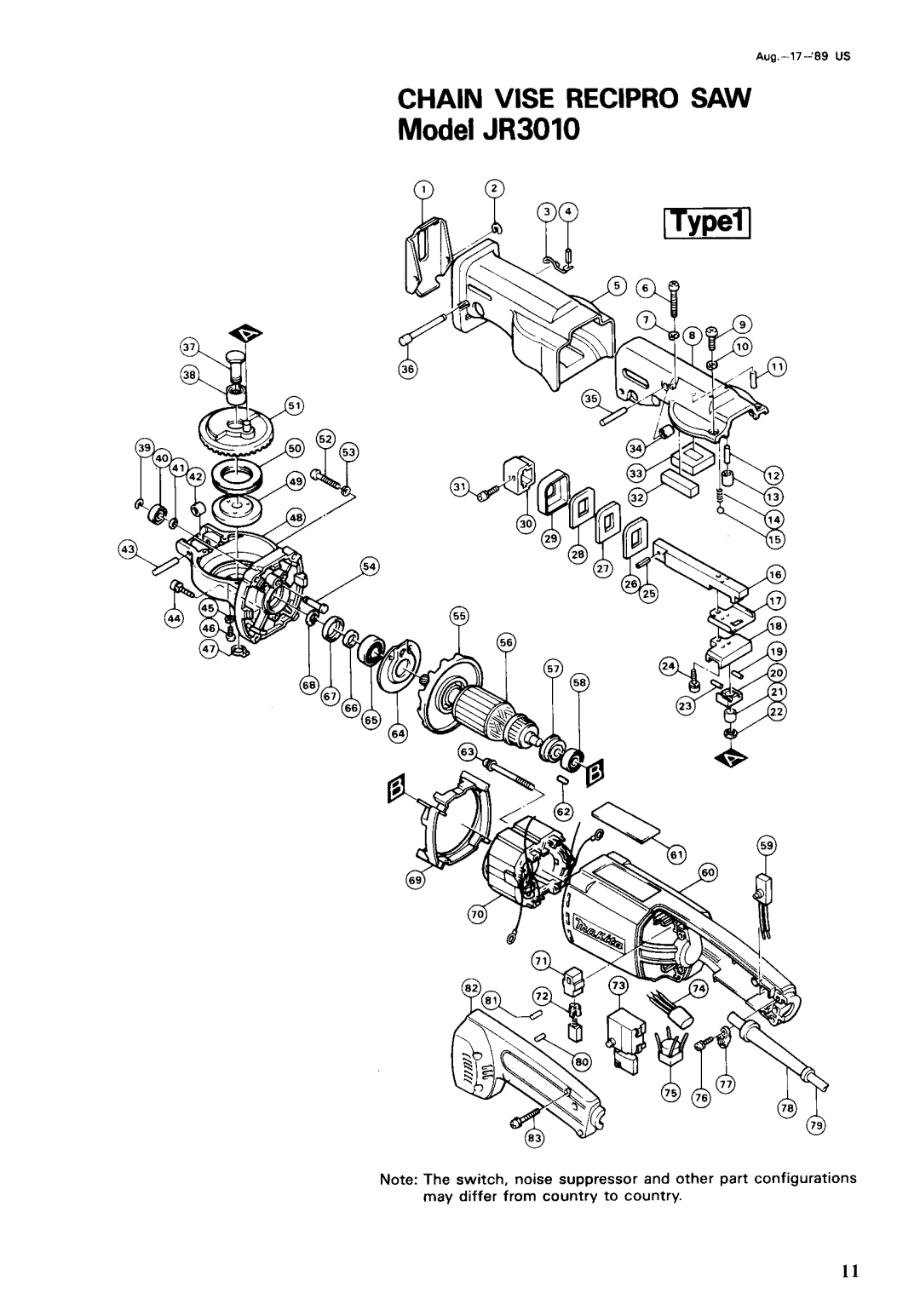 Makita instruction manual Model JR3010 