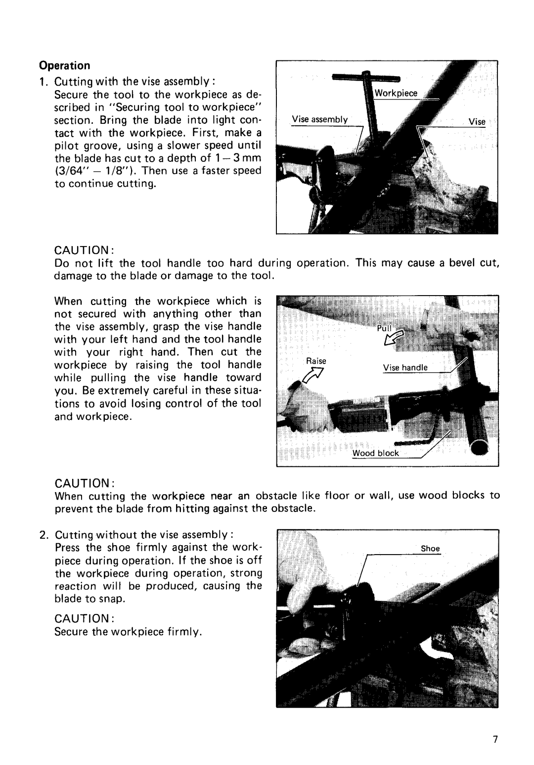 Makita JR3010 instruction manual Operation 1.Cutting with the vise assembly 