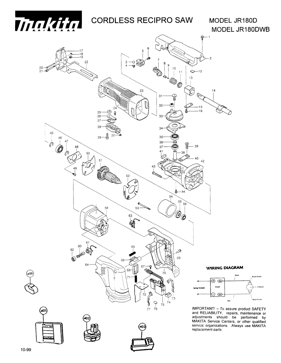 Makita JRl80DWB manual 9CORDLESS Recipro SAW 